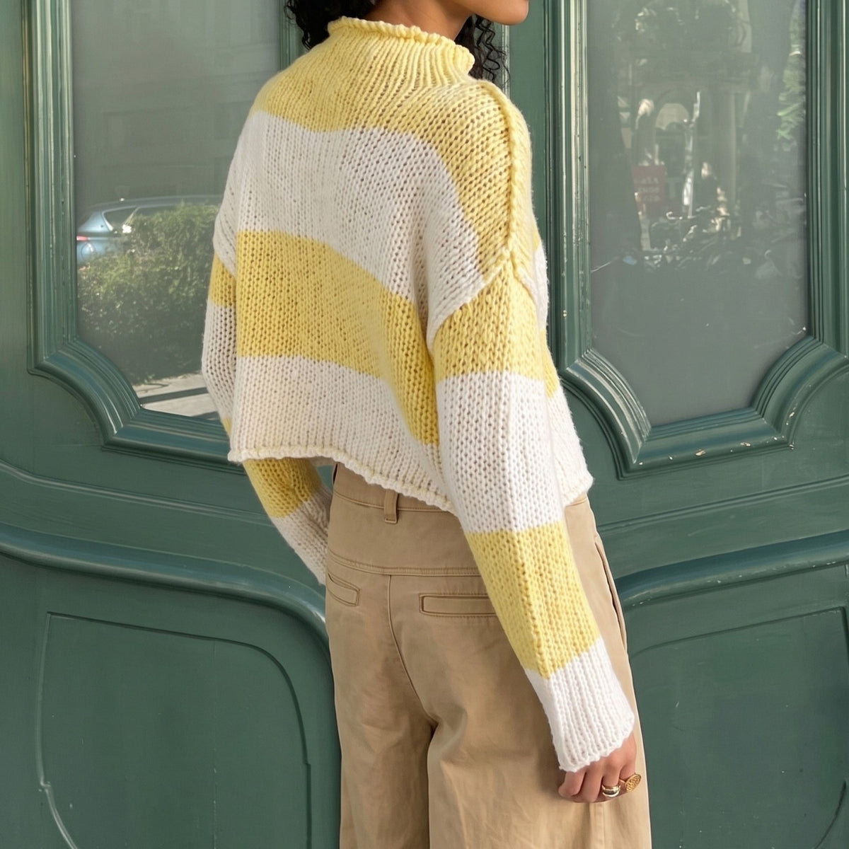 Women's Striped Oversized Chunky Crew Neck Sweater