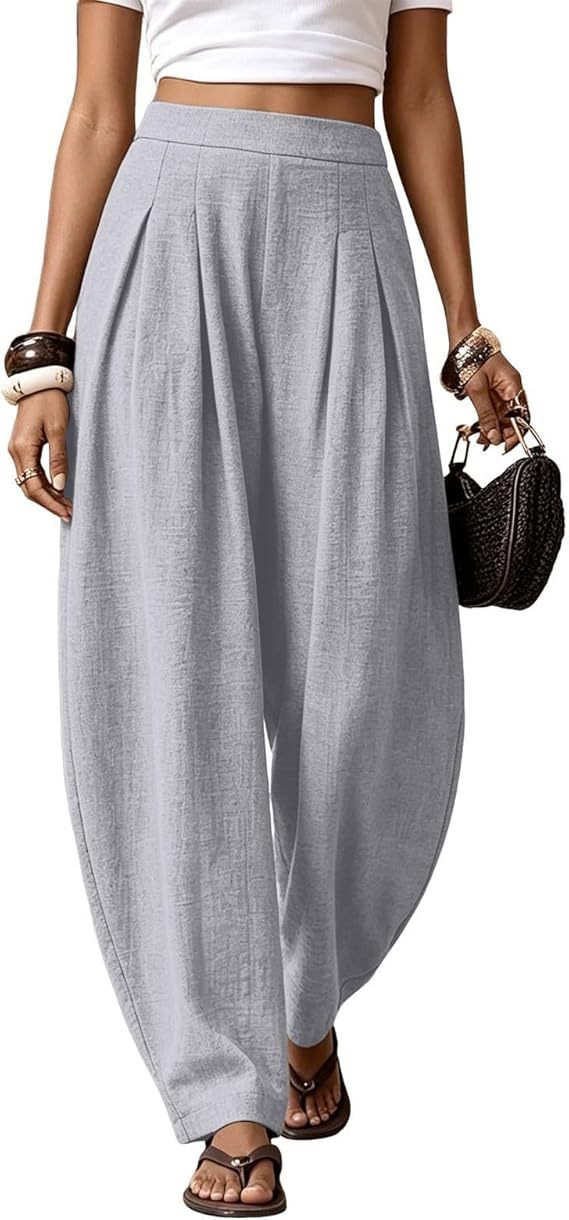 Women High Waisted Boho Linen Wide Leg Palazzo Pants