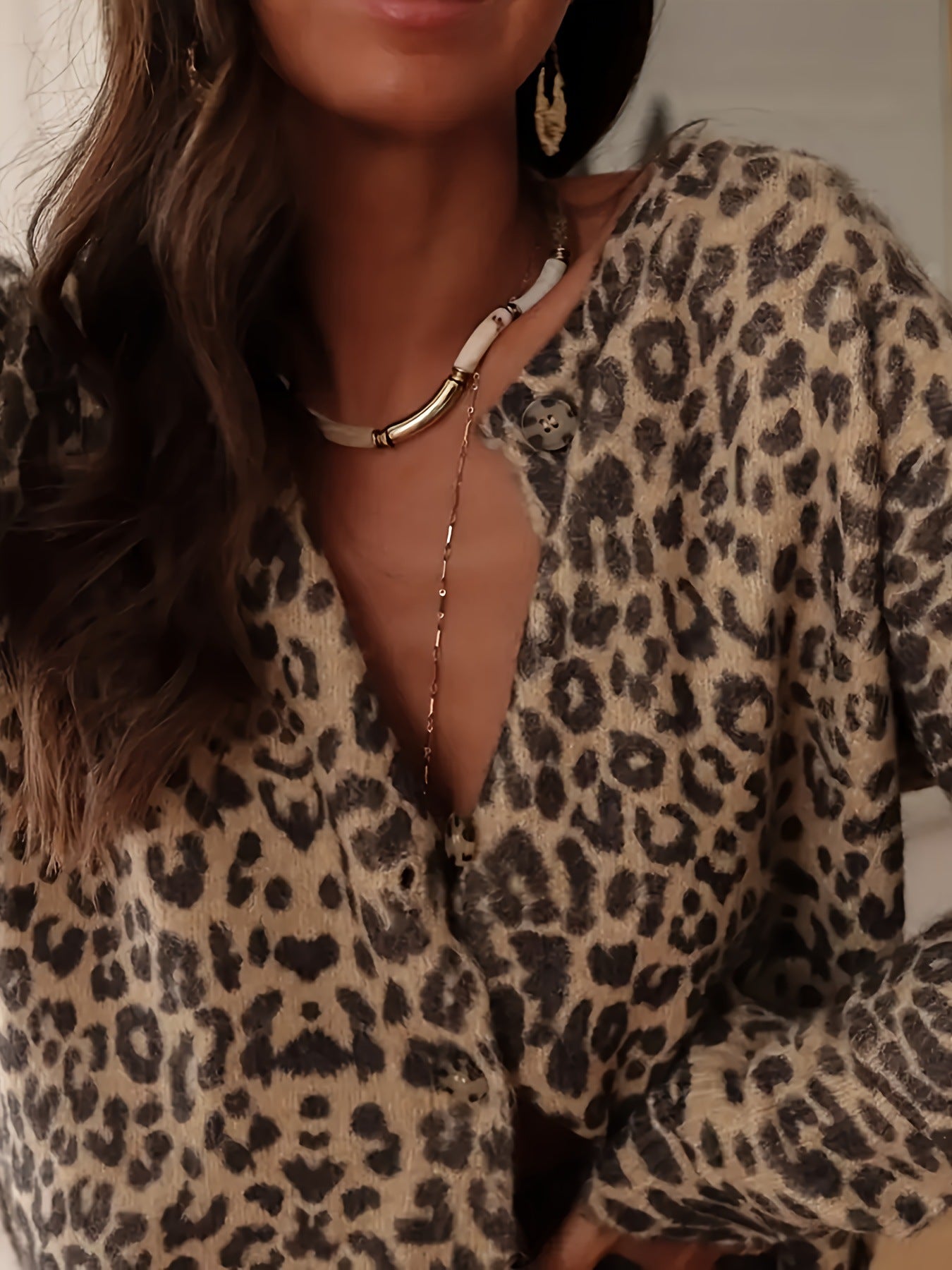 Women's Leopard Print Oversized Button Cardigan Sweater