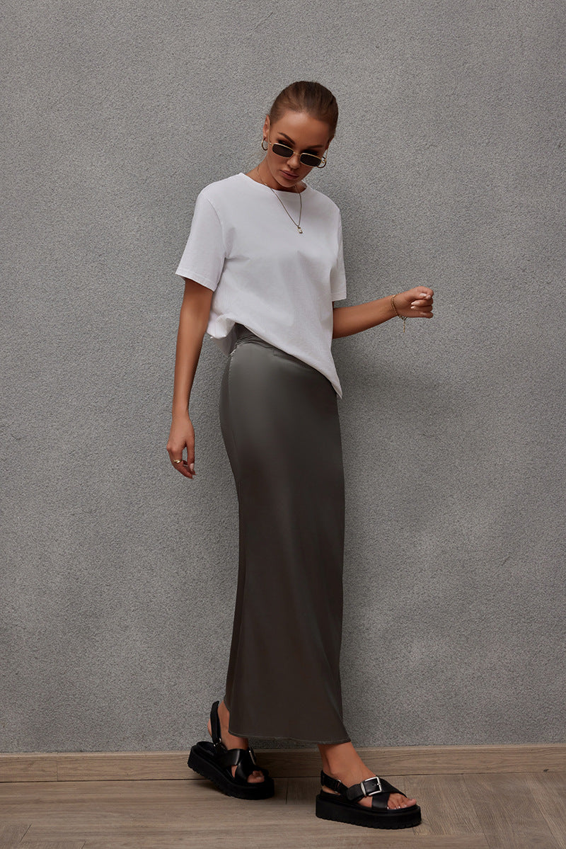Women's Satin Bodycon Midi Skirt Mermaid Hem