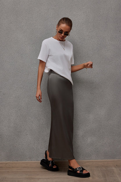 Women's Satin Bodycon Midi Skirt Mermaid Hem