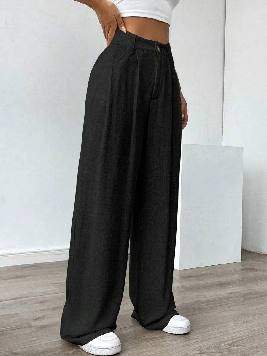 Women's High-Waist Wide-Leg Linen Pants – Casual Loose Summer Trousers