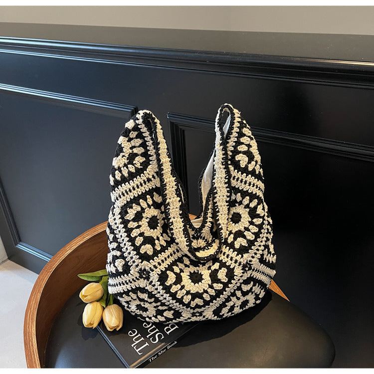 Crochet Knit Tote Bag Boho Shoulder Bag for Women