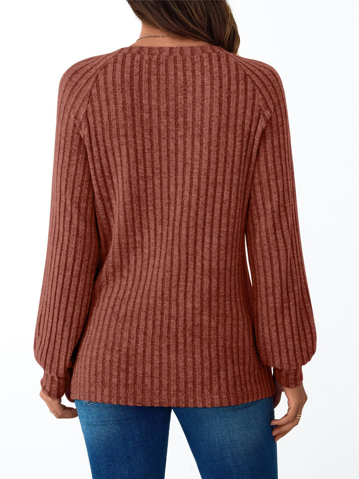 Ribbed Knit Crewneck Sweatshirt with Button Detail