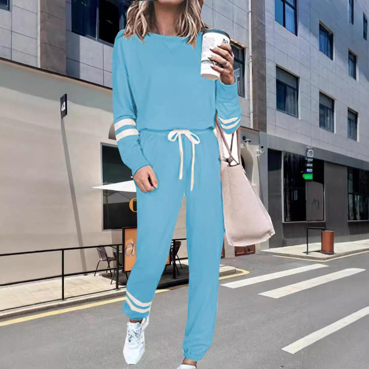 Women's Solid Two Piece Set Long Sleeve Top & Jogger Pants