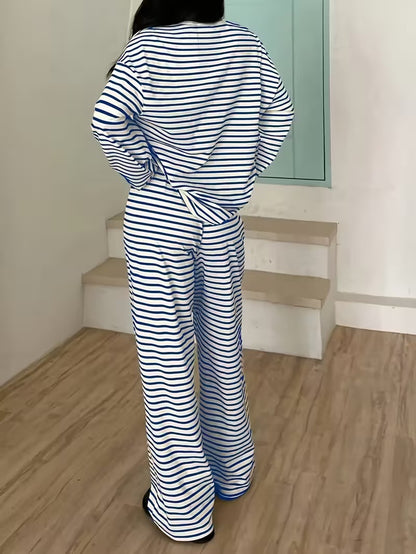 Women's Striped Lounge Set Two Piece Wide Leg Pants