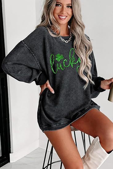 Women's Corduroy Oversized Embroidered Crewneck Sweatshirt