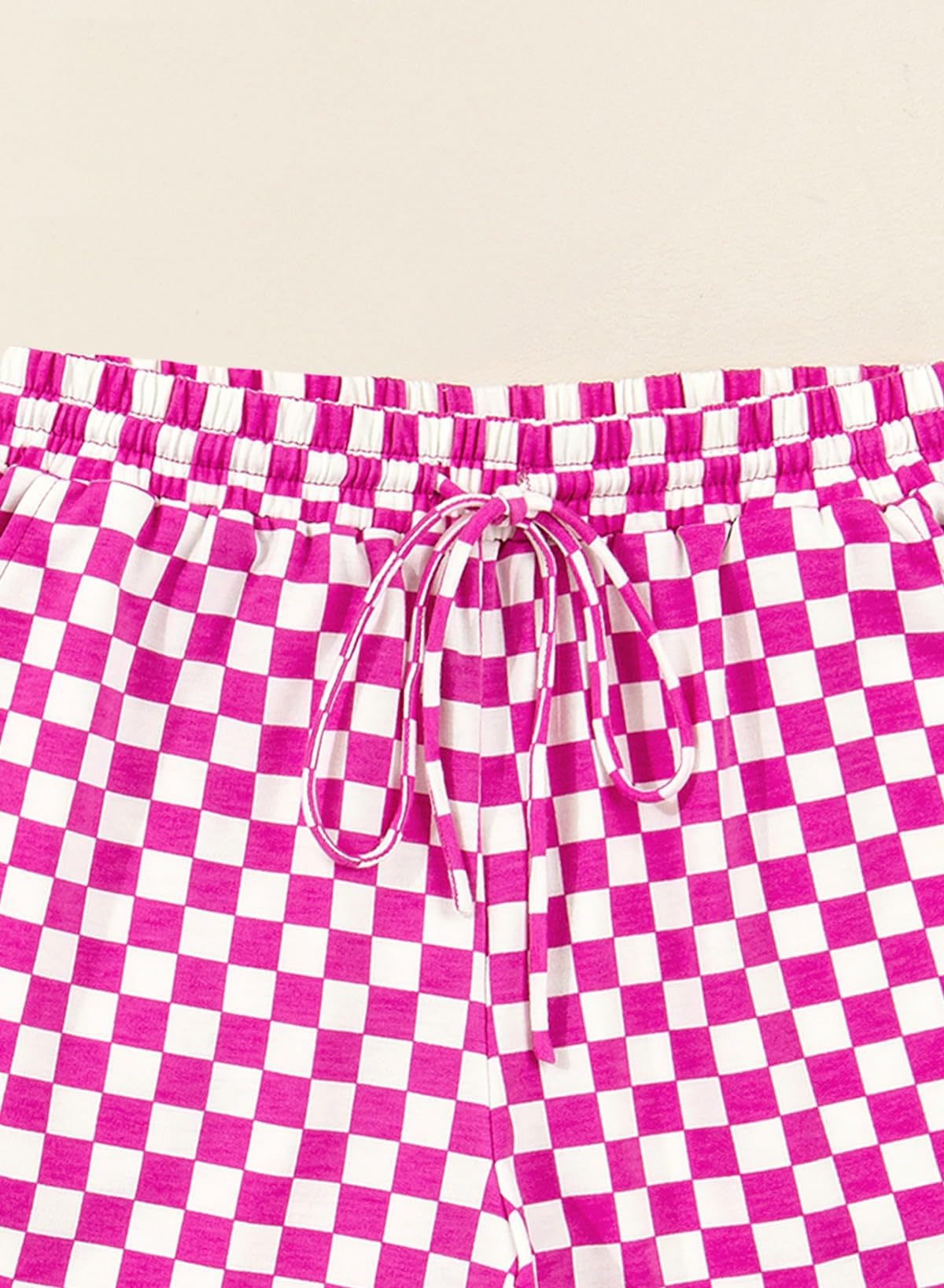 Rose Red Checkerboard Tee and Drawstring Shorts Set