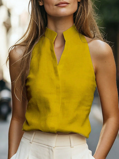 Mock Neck Sleeveless Halter Blouse Elegant Workwear Top