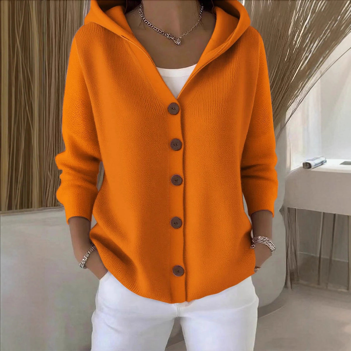 Women's Hooded Button Down Knit Cardigan Sweater