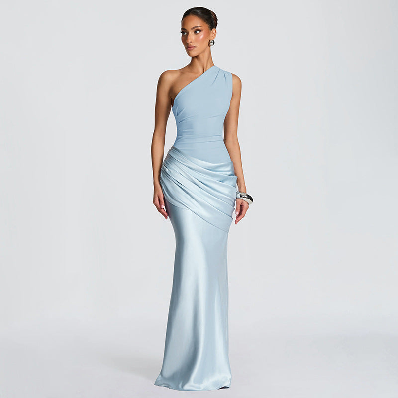 One Shoulder Ruched Bodycon Maxi Dress