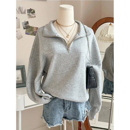 Half Zip Pullover Sweatshirt Oversized Y2K Long Sleeve