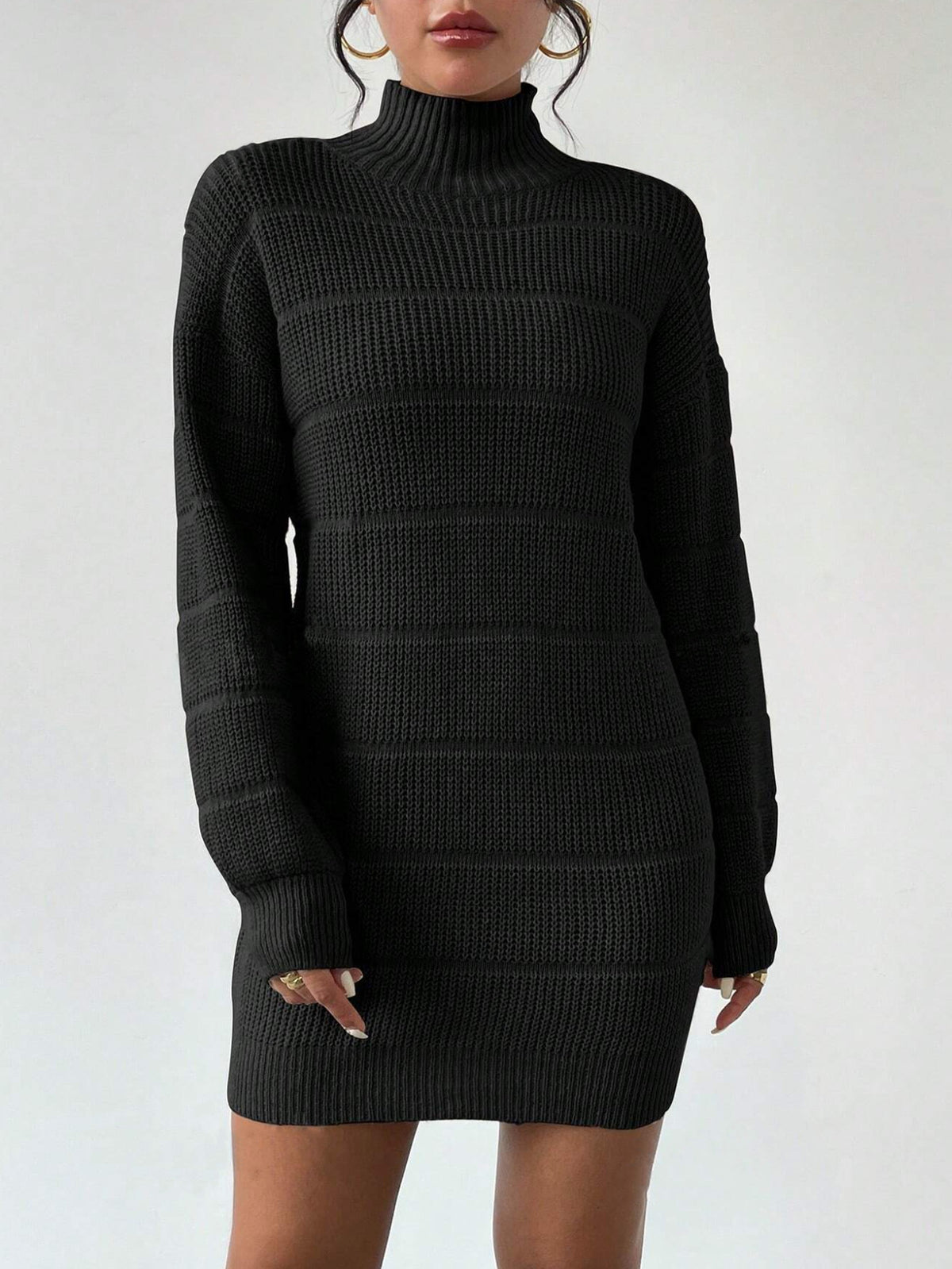 Women's Mock Neck Ribbed Sweater Dress Bodycon Mini