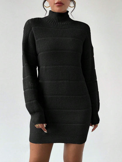 Women's Mock Neck Ribbed Sweater Dress Bodycon Mini