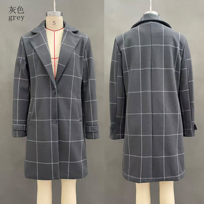 Women's Vintage Plaid Lapel Coat Winter Mid-Length
