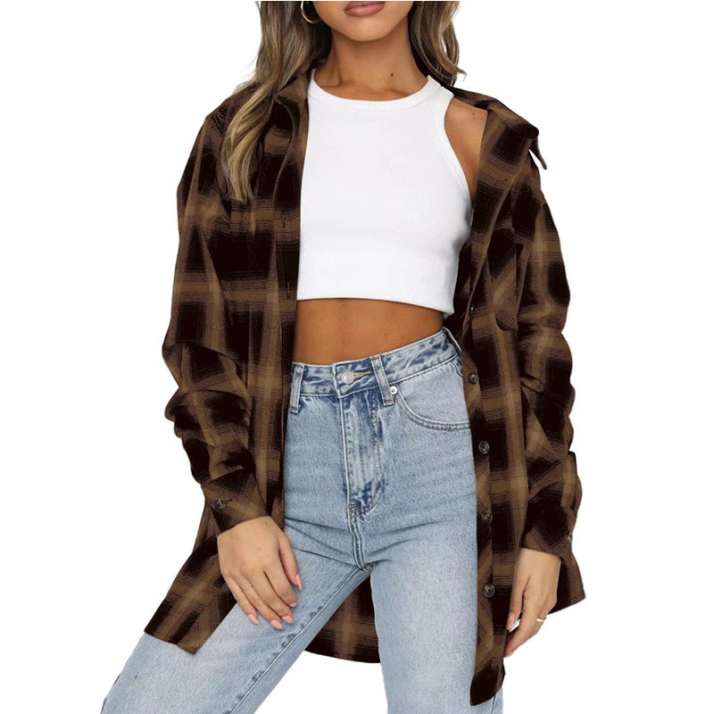 Plaid Flannel Shirt Button Front Oversized Fit