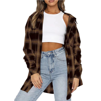 Plaid Flannel Shirt Button Front Oversized Fit