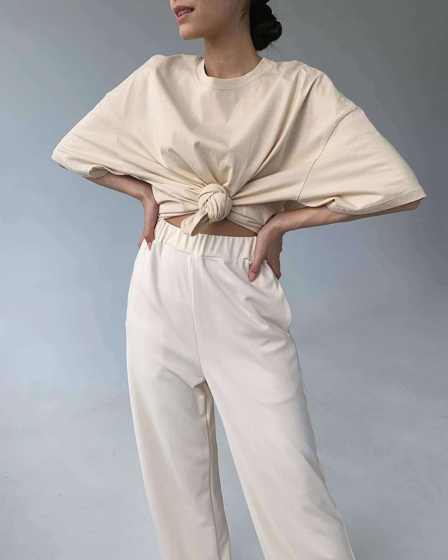 Solid Cotton T Shirt Loose Fit Crewneck Casual Top