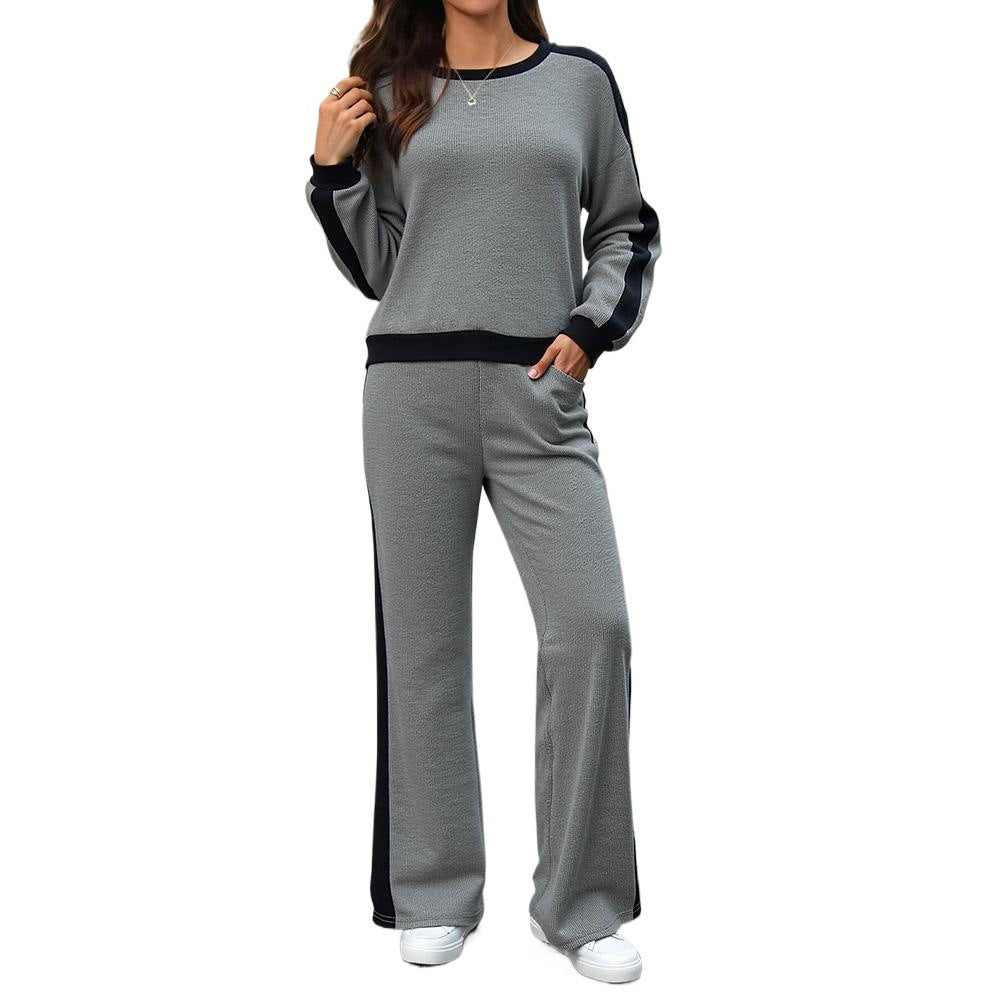 Waffle Knit Two Piece Set Wide Leg Lounge Pants