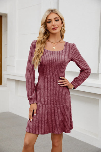 Square Neck Puff Sleeve A-Line Mini Dress with Pockets