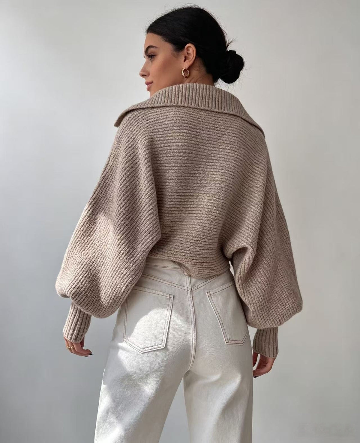 Chunky Knit Collared Balloon Sleeve Sweater