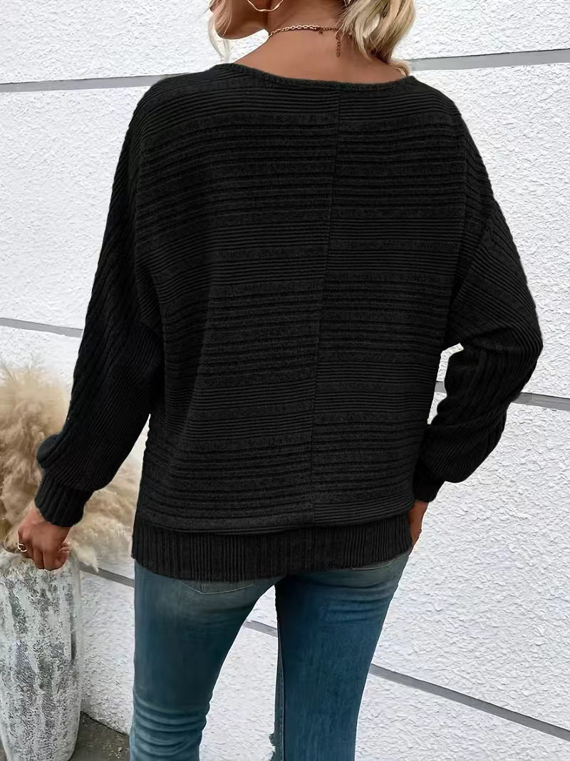 Women's Zip Front V Neck Ribbed Long Sleeve Sweater