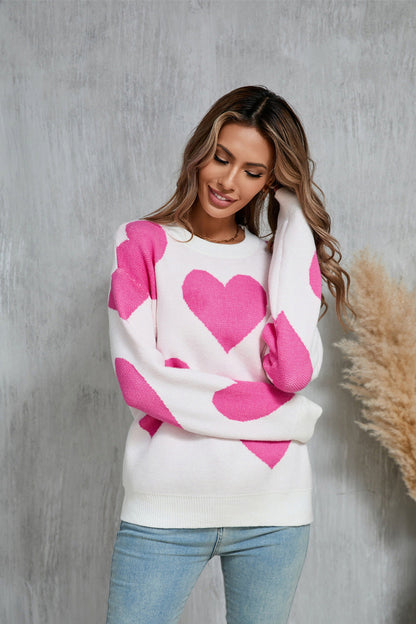 Valentine Heart Knit Sweater Pink Red Pullover Top