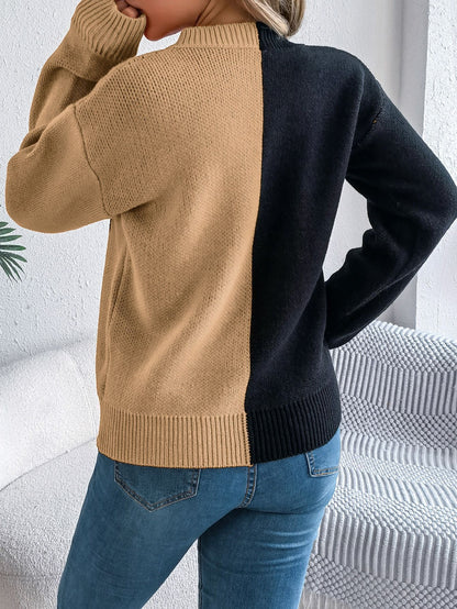 Ghost Pumpkin Colorblock Long Sleeve Sweater for Fall & Halloween
