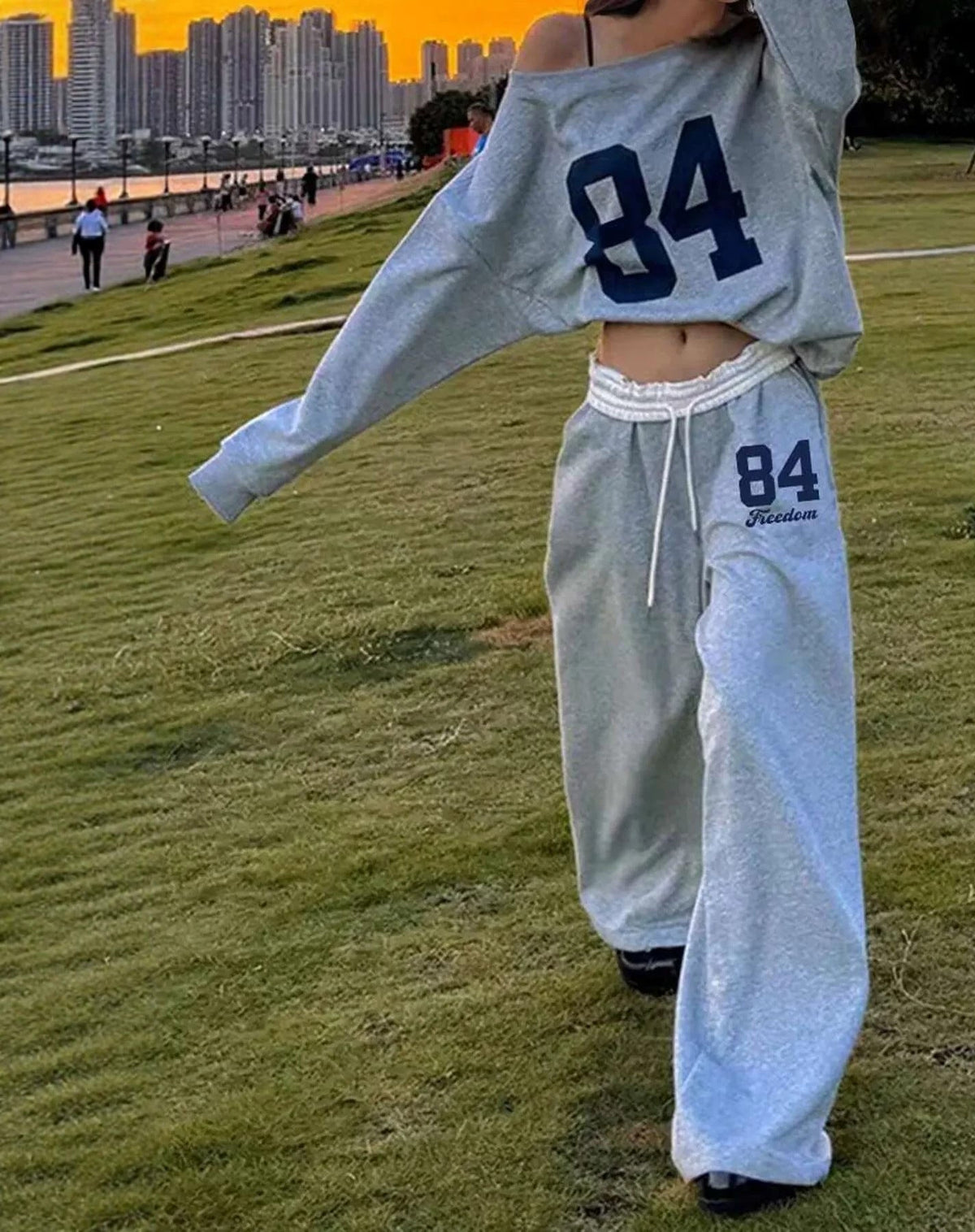 Women's Graphic Off Shoulder Sweatshirt Wide Leg Pants Set