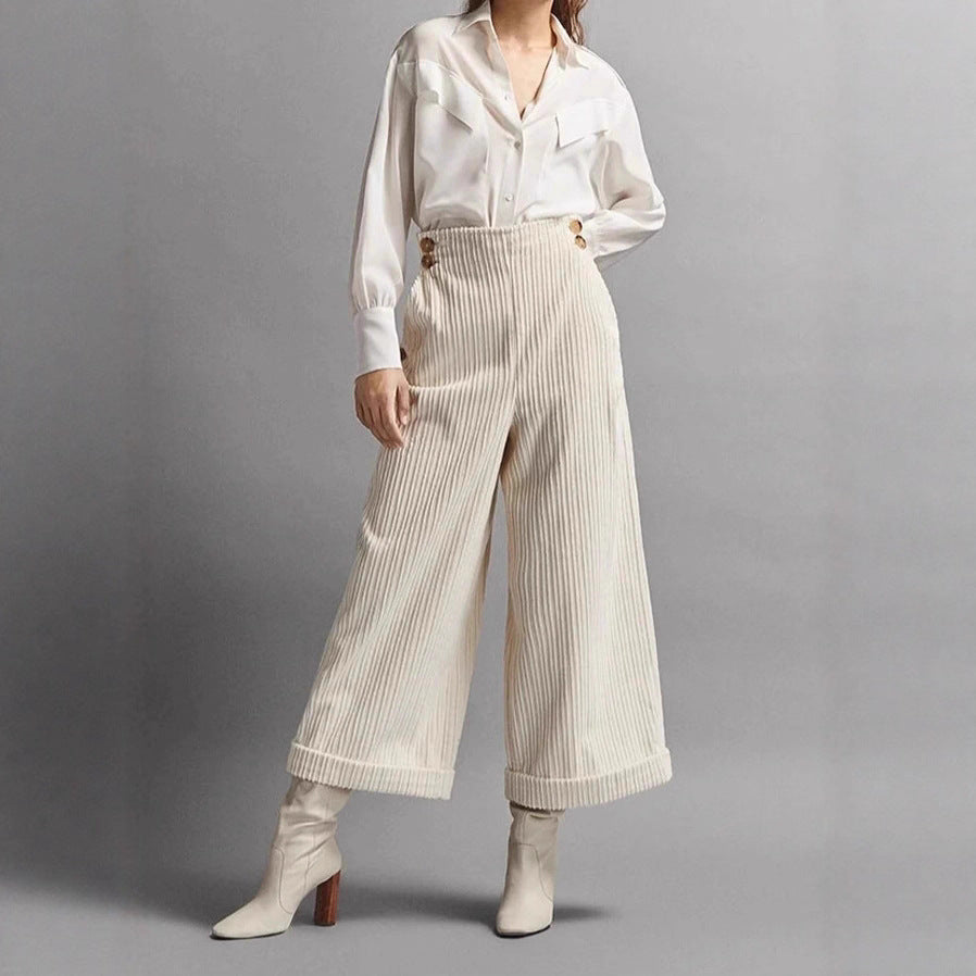 Women's High Waist Chenille Wide Leg Business Casual Pants