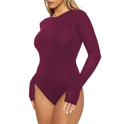 Sexy Long Sleeve Bodysuit Crew Neck Bodycon Women