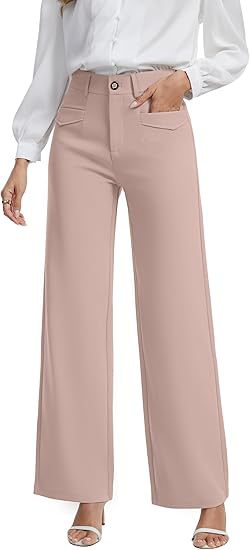 Women's High Waist Wide Leg Dress Pants Stretch Pockets