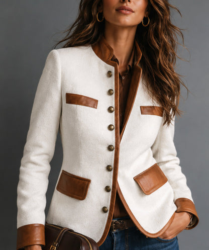 Women's Vintage Contrast Leather Tweed Blazer