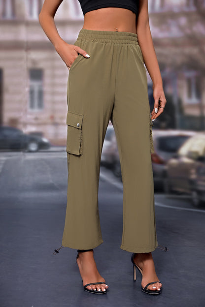 Women's High-Waisted Drawstring Cargo Pants, Baggy Parachute Utility Trousers
