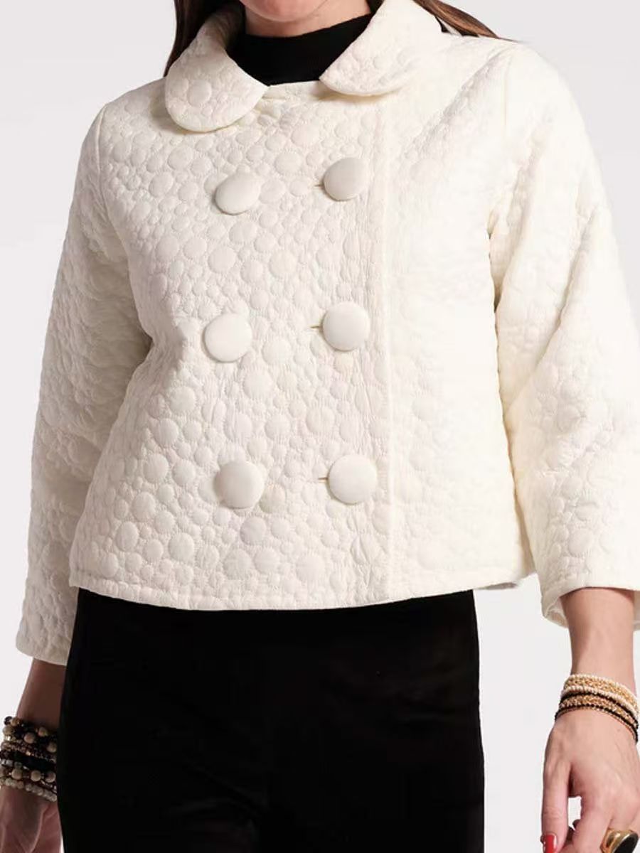 Cream Peter Pan Collar Quilted Jacket Double Breasted