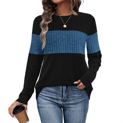 Women's Color Block Ribbed Knit Pullover Sweater