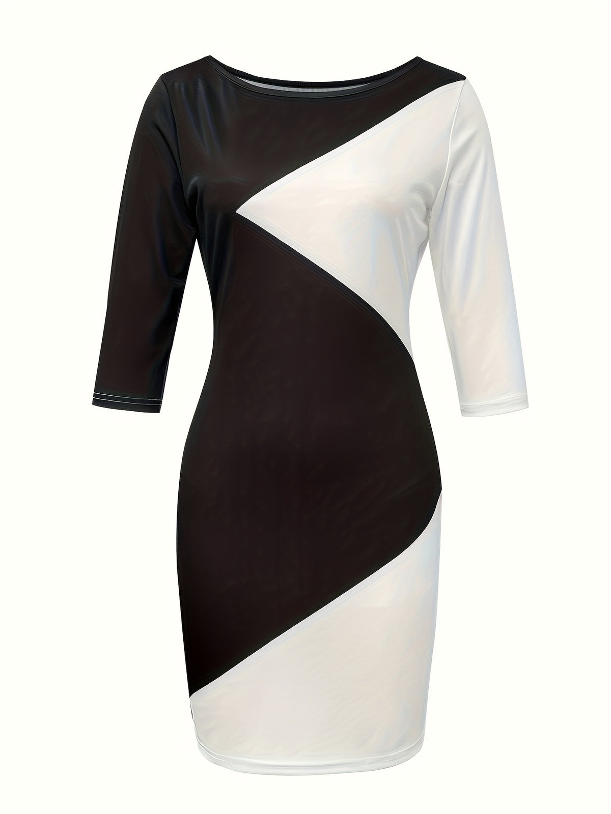 Color Block Bodycon Work Dress 3/4 Sleeve Elegant