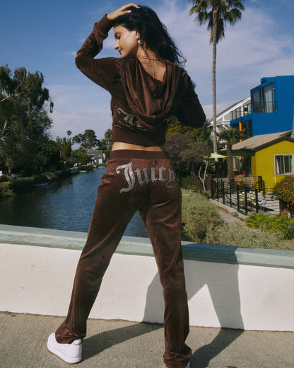 Y2K Rhinestone Velour Tracksuit 2 Piece Matching Set