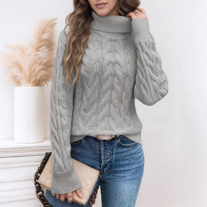Women's Cable Knit Turtleneck Sweater Pullover