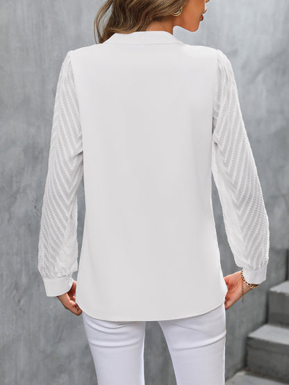 Chiffon Splicing Long Sleeve Solid Color Shirt