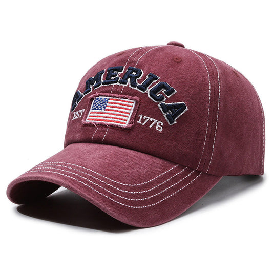 Burgundy Vintage America Flag Embroidered Baseball Cap