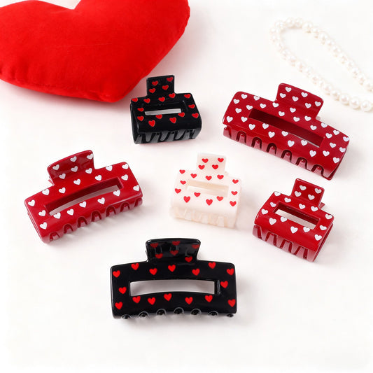Red Heart Print Hair Claw Clip Cute Large Hair Clip