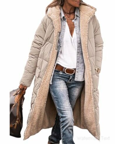 Women's Long Hooded Puffer Coat Sherpa Lined Winter