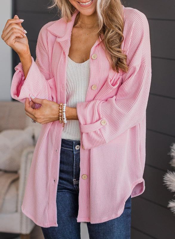 Women's Oversized Waffle Knit Button Down Shacket
