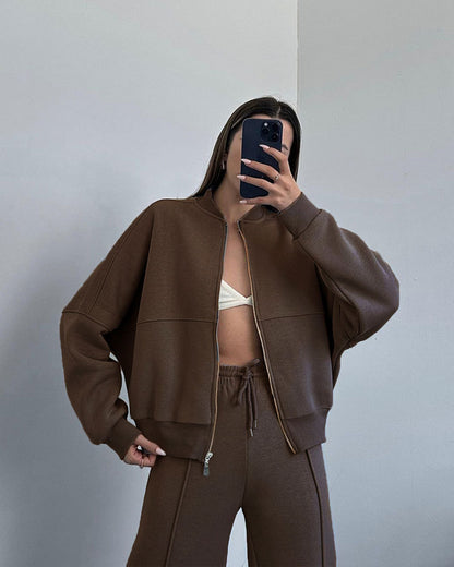 Women's Oversized Zip Up Hoodie Wide Leg Pants Set