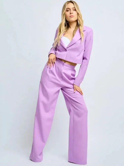 Women's Cropped Blazer Wide Leg Pants 2 Piece Set
