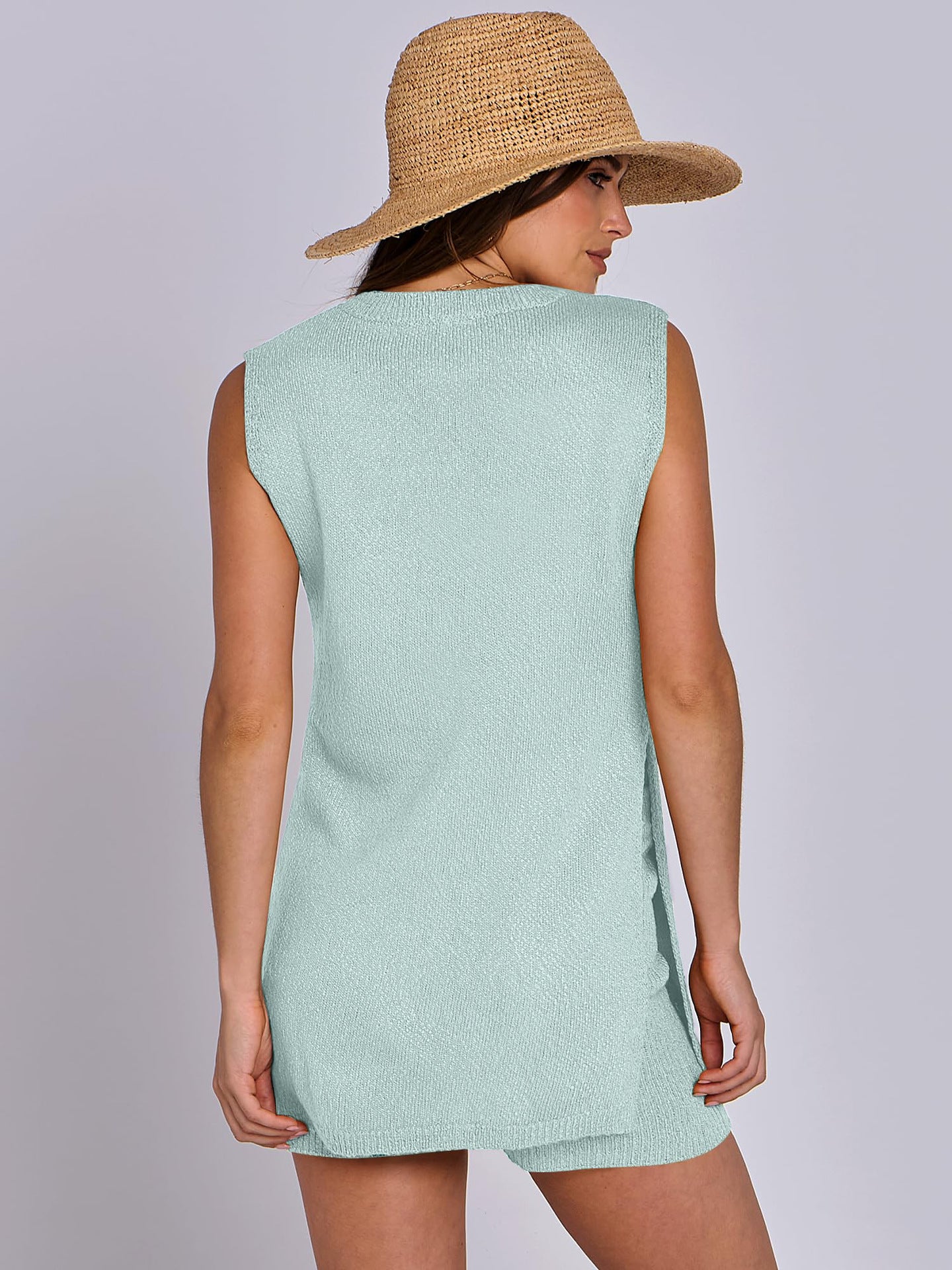 Casual Knit Sleeveless Sweater & Shorts Set