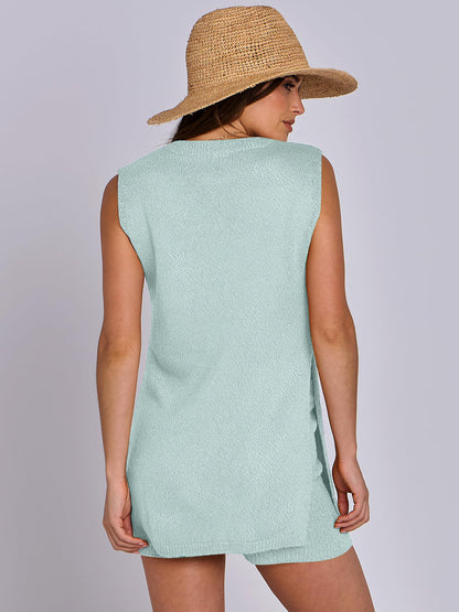 Casual Knit Sleeveless Sweater & Shorts Set