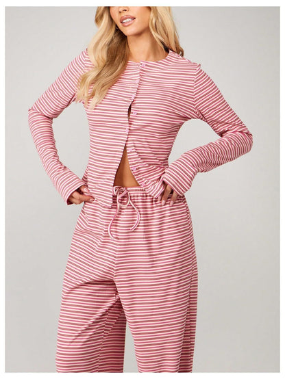 Striped Long Sleeve Top & Wide Leg Pants Two Piece Set