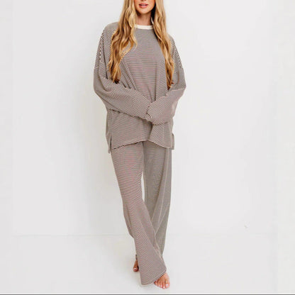 Women's Striped Long Sleeve Lounge Pajama Pants Set